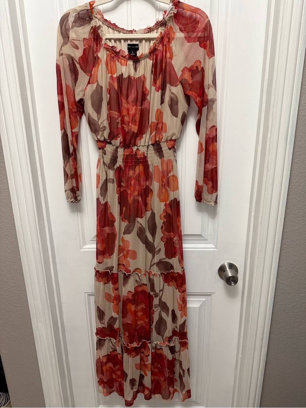 KATE and LILY Orange & White Floral Sheer Mesh Maxi Dress Size 6 (53-7)